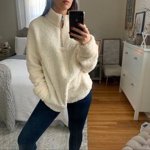 NWOT Cream Half ZIP Sherpa Pullover Lined M